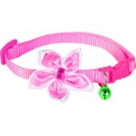 Obroża ciemno-różowa, z kwiatkiem i dzwoneczkiem - obrazek 2