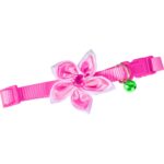 Obroża ciemno-różowa, z kwiatkiem i dzwoneczkiem