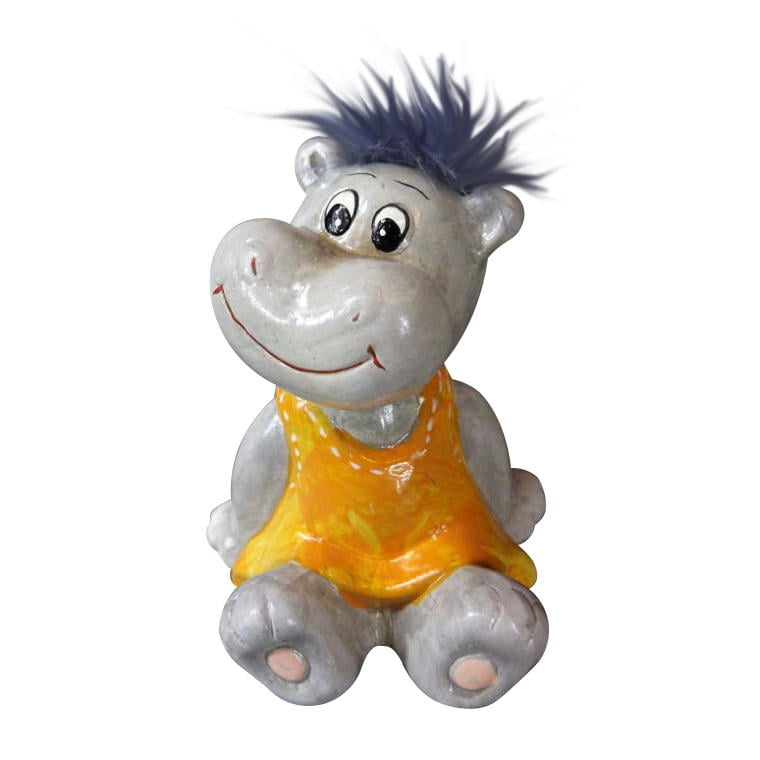 H139061D Ceramiczna stojąca hipopotamka z siwą czuprynką 17x15 cm - obrazek 1