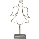 Metalowy Anioł z LEDowymi światłami zasilany bateriami - biały