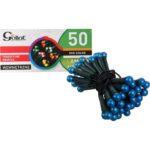 Niebieskie Lampki-Perły Choinkowe 50L na Zielonym Kablu, 220-240V, Długość 3m
