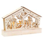 Szopka Bożonarodzeniowa z Drewna z Ciepłym Podświetleniem LED, Kolor Kremowy, Zasilanie Bateryjne. - obrazek 2