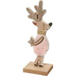 Różowy Renifer - Drewniana Figurka z Futerkiem i Cekinami 16x6 cm - obrazek 2