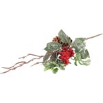 PIK GAŁĄZKA  ozdobna  z jarzębiną, szyszką i bluszczem 30 CM czerwona - obrazek 3