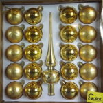 Elegancki Komplet 20 Złotych Bombek Plastikowych z Szklanym Wykończeniem