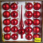 Zestaw 20 Czerwonych Bombek Plastikowych z Czubkiem o Wyglądzie Szklanych