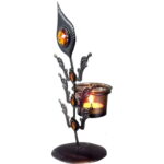 Świecznik Metalowy z Szklanymi Elementami i Kieliszkiem na Świeczkę 25x10 cm - obrazek 2