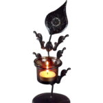 Świecznik Metalowy z Szklanymi Elementami i Kieliszkiem na Świeczkę 25x10 cm - obrazek 3