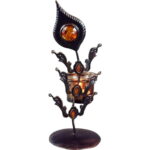 Świecznik Metalowy z Szklanymi Elementami i Kieliszkiem na Świeczkę 25x10 cm