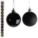 Komplet 12 Czarnych Bombek Plastikowych w Tubie - Mat i Połysk 7cm