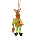 Zawieszki Wielkanocne - Drewniane Zajączki z Ruchomymi Nóżkami, 2 szt, 13cm, Kolor Pomarańczowy - obrazek 2