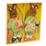 Zawieszki Wielkanocne - Drewniane Zajączki z Ruchomymi Nóżkami, 2 szt, 13cm, Kolor Pomarańczowy