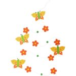 Girlanda Wiosenna z Pomarańczowymi Motylkami i Kwiatami - Zawieszka Drewniana 120cm