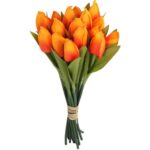 Sztuczny Bukiet 18 Pomarańczowych Tulipanów - Dekoracja o Wiarygodnym Wyglądzie - obrazek 2
