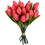 Bukiet 18 Sztucznych Tulipanów w Kolorze Różowym o Wysokości 33cm - obrazek 2