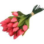 Bukiet 18 Sztucznych Tulipanów w Kolorze Różowym o Wysokości 33cm - obrazek 3