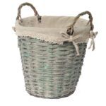 Koszyk Wiklinowy z Uchwytami, Wkładem Lnianym i Dekoracyjnym Napisem WELCOME Szary - obrazek 2