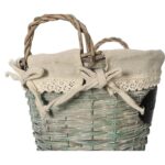 Koszyk Wiklinowy z Uchwytami, Wkładem Lnianym i Dekoracyjnym Napisem WELCOME Szary - obrazek 3
