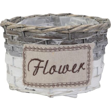 Koszykowa Osłonka na Kwiaty Flower średnia w kolorze szarym