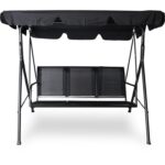 Trzyosobowa Huśtawka Ogrodowa z Regulowanym Dachem i Wytrzymałą Siatką Textilene, Kolor Czarny - obrazek 2