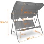 Trzyosobowa Huśtawka Ogrodowa z Regulowanym Dachem i Wytrzymałą Siatką Textilene, Kolor Czarny - obrazek 3