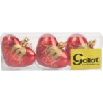 Zestaw 3 Czerwonych Bombek Plastikowych w Kształcie Serc z Brokatowym Dekorem, 7cm - obrazek 2