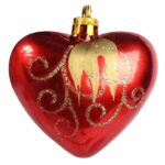 Zestaw 3 Czerwonych Bombek Plastikowych w Kształcie Serc z Brokatowym Dekorem, 7cm - obrazek 3