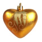 Zestaw 3 Złotych Bombek Plastikowych w Kształcie Serc z Brokatowym Dekorem, 7 cm - obrazek 3