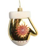 Zestaw 4 Złotych Bombek Plastikowych w Kształcie Rękawiczek z Brokatem 10 cm - obrazek 3