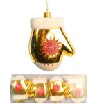 Zestaw 4 Złotych Bombek Plastikowych w Kształcie Rękawiczek z Brokatem 10 cm