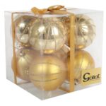 Zestaw 8 Złotych Bombek Plastikowych 7 cm z Brokatowym Dekorem - obrazek 3