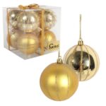 Zestaw 8 Złotych Bombek Plastikowych 7 cm z Brokatowym Dekorem