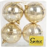 Zestaw 4 Plastikowych Bombek Bożonarodzeniowych 8cm - Złote z Brokatowym Dekorem - obrazek 2