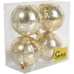 Zestaw 4 Plastikowych Bombek Bożonarodzeniowych 8cm - Złote z Brokatowym Dekorem - obrazek 3