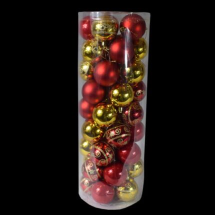 Zestaw 45 Bombek Choinkowych w Kolorze Czerwono-Złotym z Brokatem i Sznurkiem do Zawieszenia - Tuba