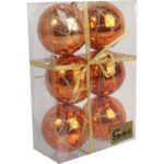 Zestaw 6 bombek plastikowych z dekorem 7 cm kolor pomarańczowy - obrazek 2