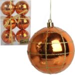 Zestaw 6 bombek plastikowych z dekorem 7 cm kolor pomarańczowy