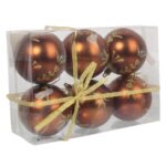 Kpl. 6 bombek plastikowych z dekorem 8 cm brązowe - obrazek 2