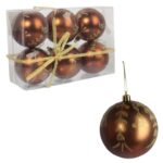 Kpl. 6 bombek plastikowych z dekorem 8 cm brązowe