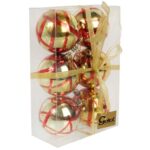 Zestaw 6 bombek plastikowych z malowanym dekorem 8 cm kolor złoty - obrazek 3