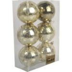 Zestaw 6 bombek plastikowych z dekorem 8 cm kolor złoty - obrazek 2