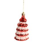 Zestaw Czerwonych Bombek w Kształcie Choinki z Brokatem - 3 Sztuki