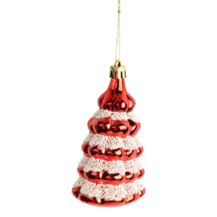 Zestaw Czerwonych Bombek w Kształcie Choinki z Brokatem - 3 Sztuki