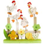 KOGUCIKI NA PŁOTKU DEKORACJA DREWNIANA 17 CM