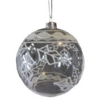Bombka szklana przezroczysta z białym opalizującym dekorem i  szkiełkami