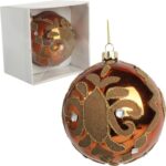 Bombka szklana dekorowana 10 cm brązowa