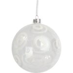Bombka szklana przezroczysta z białą dekoracją w kształcie liści II - obrazek 2