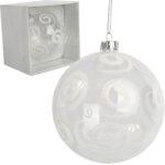 Bombka szklana przezroczysta z białą dekoracją w kształcie liści II