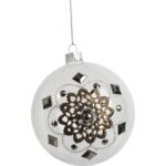 Elegancka szklana bombka świąteczna z metalowym dekorem - 10 cm, przezroczysta - obrazek 2