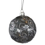 Bombka Szklana Dekorowana Srebrnym Brokatem i Cekinami (7 cm)